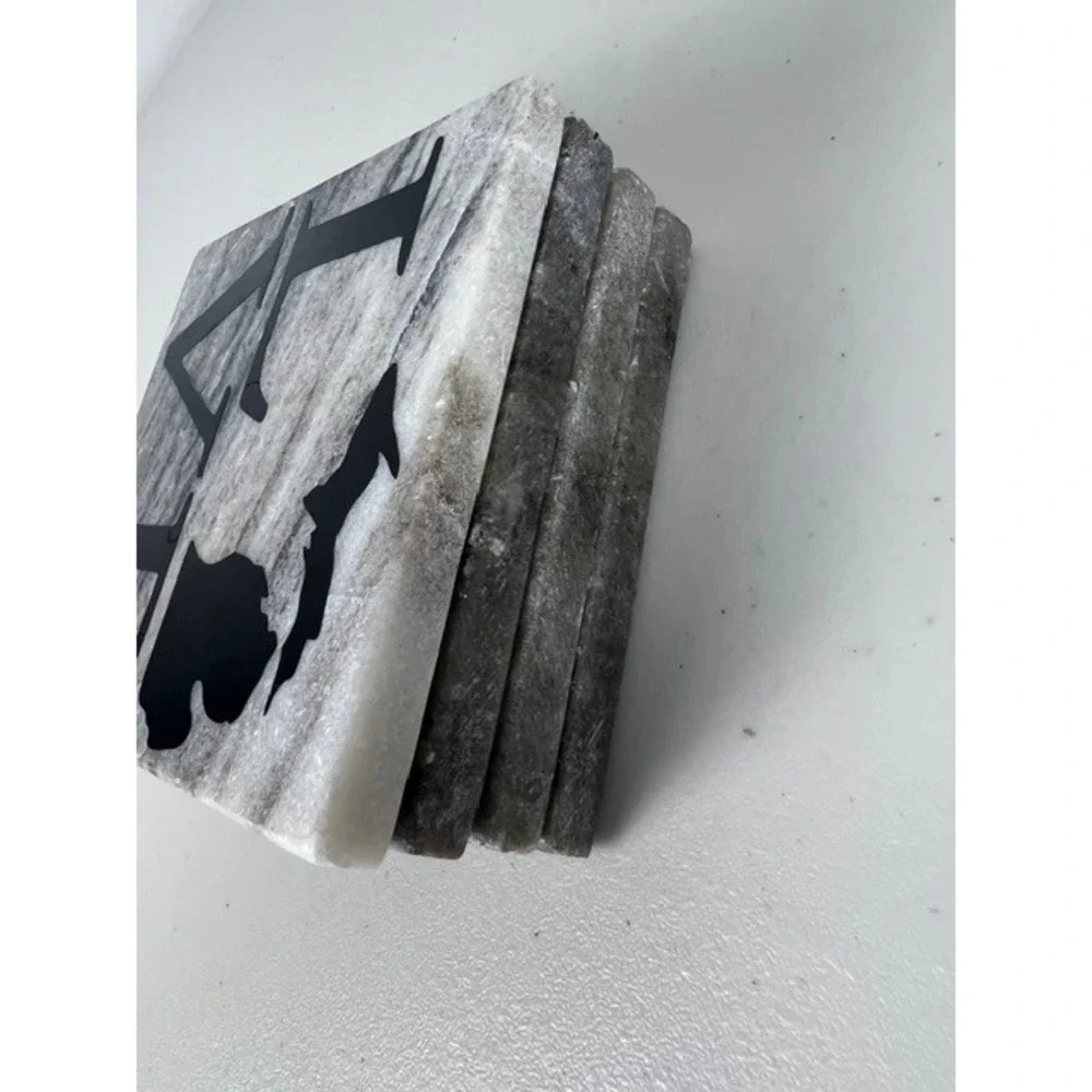 Michigan LOVE Marble Stone Coasters Set of‎ 4 Grey White Natural Veining India